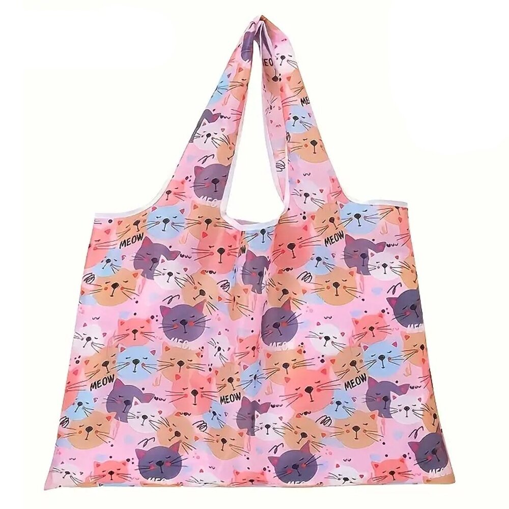 Foldable Compact Cat Print Reusable Grocery Tote Shopping Bag